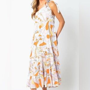 Olivaceous One Shoulder Midi Dress (Size S)